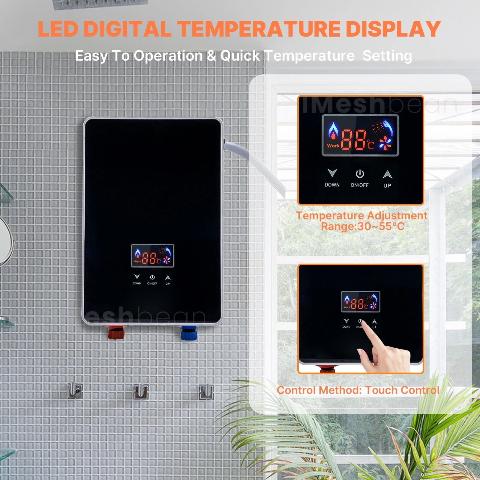 iMeshbean 6500W 220V Tankless Electric Hot Water Heater Instant Boiler On Demand Whole House US