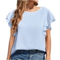 thumbnail image 1 of Tops de manga corta para mujer, cuello redondo, camisas casuales sólidas, blusa con volantes Pompotops hfajkhk129287, 1 of 9