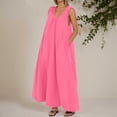 thumbnail image 2 of Women's Casual Dress U Neck Sleeveless Pullover Solid Color Maxi Dress For Daily Wear Comfortable Flowy Summer Dress With Wide Straps, 2 of 5