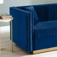 thumbnail image 5 of Contemporary Vertical Channel Tufted Velvet Sofa Loveseat Modern Upholstered 2 Seater Couch for Living Room Apartment with 2 Pillows (Blue), 5 of 6
