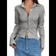 thumbnail image 1 of Camisa Corta A Rayas con Botones y Larga Ajustada para Mujer, Blusa de Trabajo Gris XXL, 1 of 10