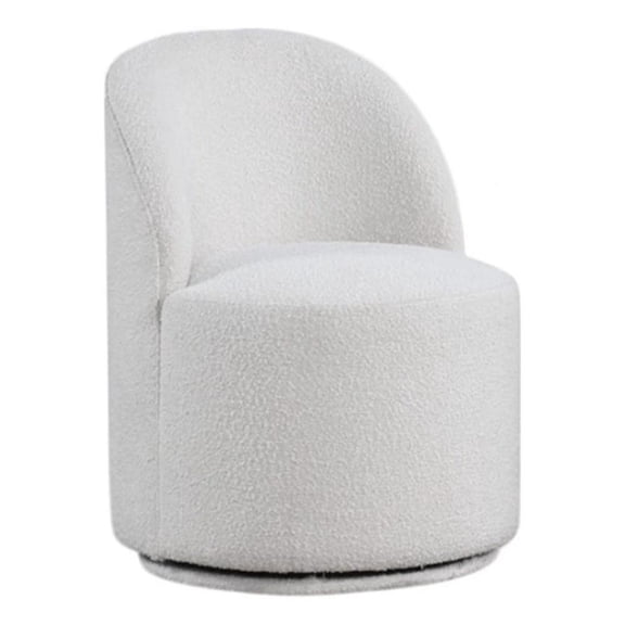 Ager Side Dining Swivel Chair-Curved Barrel Style-White Boucle Chenille