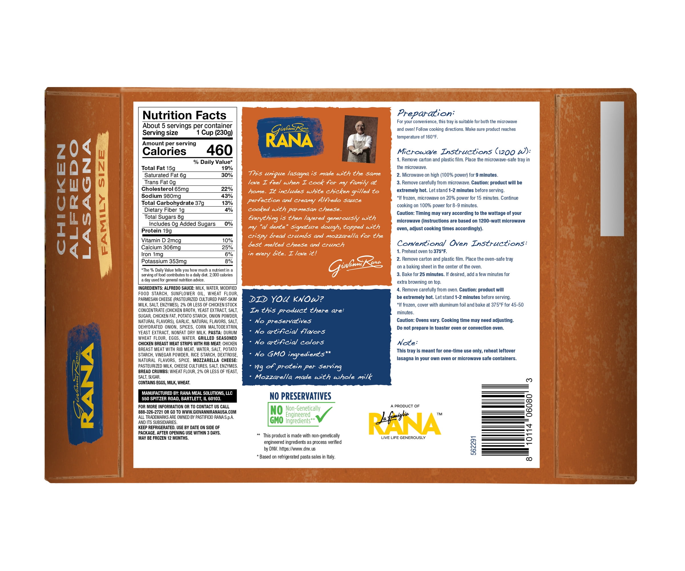 Rana Chicken Alfredo Lasagna, Family Size, 40oz, Refrigerated, Refer to Packaging for Allergens