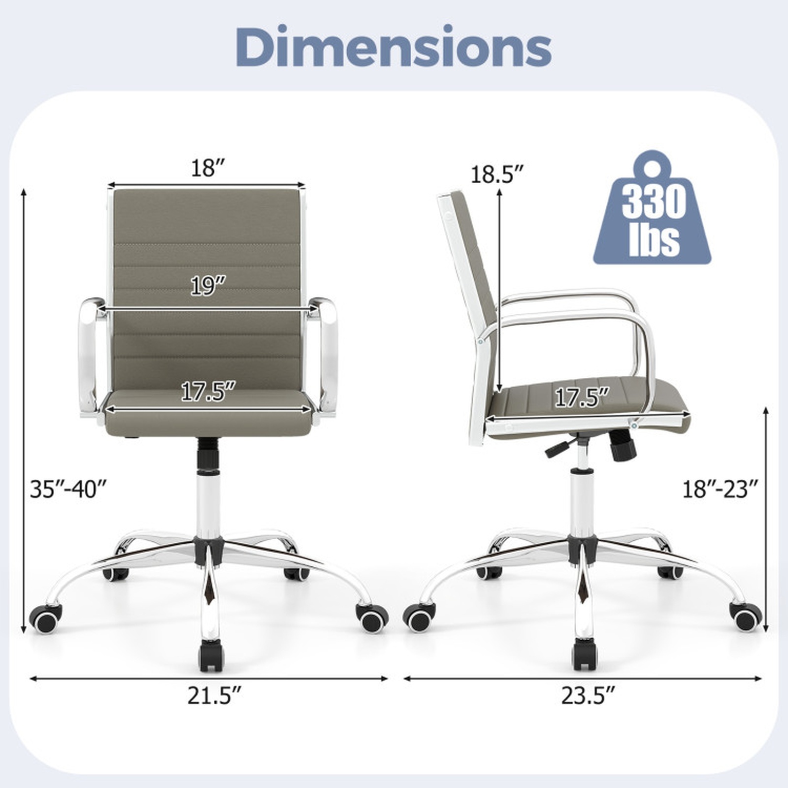 Furnibear Height Adjustable Office Chair Conference Room Chair with Rocking Backrest and Armrests for Home Office Desk Work, Grey, Gray