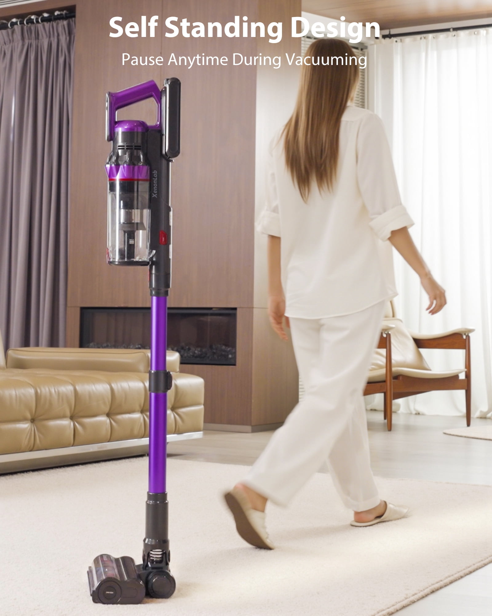 Cordless Vacuum Cleaner,55KPa/75 Mins Runtime with Auto Mode & 3 Speeds,Touch Screen Rechargeable Stick Vacuums for Pet Hair,Carpet,Hard Floor