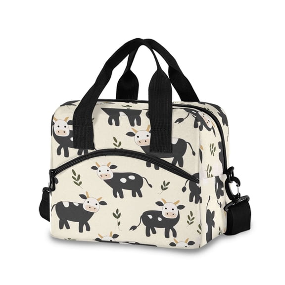 Lunch Bag Portable Crossbody Meal Bag Cooler Bag Insulated Lunch Bag Food Bag Handheld & Crossbody Design Black Cow