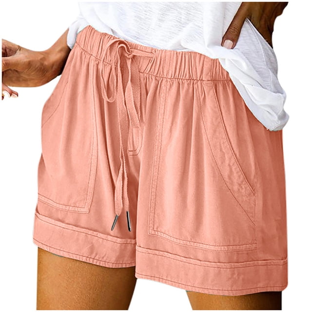 Timegard Summer Shorts for Women Plus Size Wide Leg Shorts Drawstring Solid Color Casual Loose Comfy