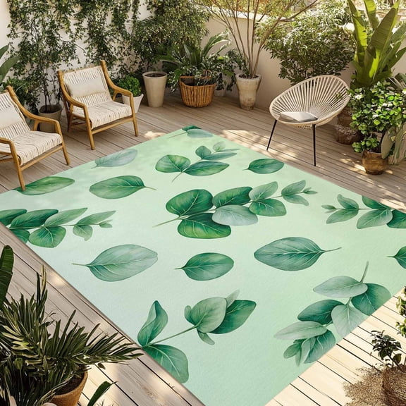 Eucalyptus Leaves Outdoor Rug for Patio/Deck/Porch, Non-Slip Large Area Rug 5 x 8 Ft, Sage Green Weeping Leaf Plants Spring Indoor Outdoor Rugs Washable Area Rugs, Camping Rug Carpet Runner