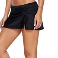 thumbnail image 4 of Womens Waisted Split Swim Skirt Sporty Drawstring Skirted Swim Bottom with Built-in Panty - Black, 4 of 7