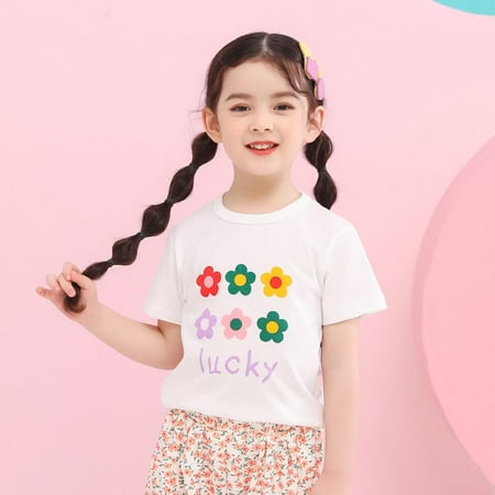 

Godderr Toddler Girl Floral Print T-Shirt Top Short Sleeve T Shirts Casual Summer Tee Tops Cotton 1 Piece Set for 35inch-55inch