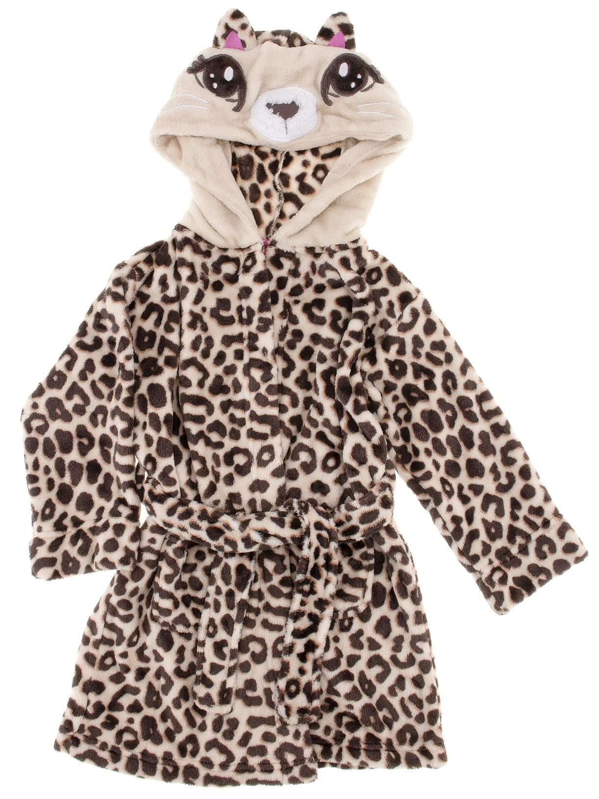 Girls Bathrobes Boys Flannel Robe Kids Hooded Sleepwear Fleece Leopard Print