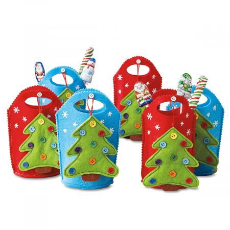 Christmas Tree Ornament Felt Treat Bags - Set of 6 (3 of each