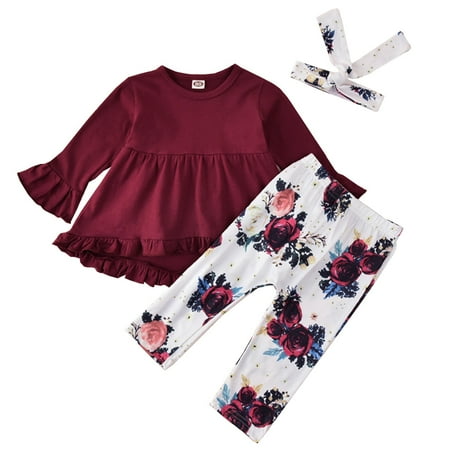 

TAIAOJING Toddler Baby Girl Clothes Set Ruffled Top + Pants + Headband 3 PCS Outfits For Girl 18-24 Months