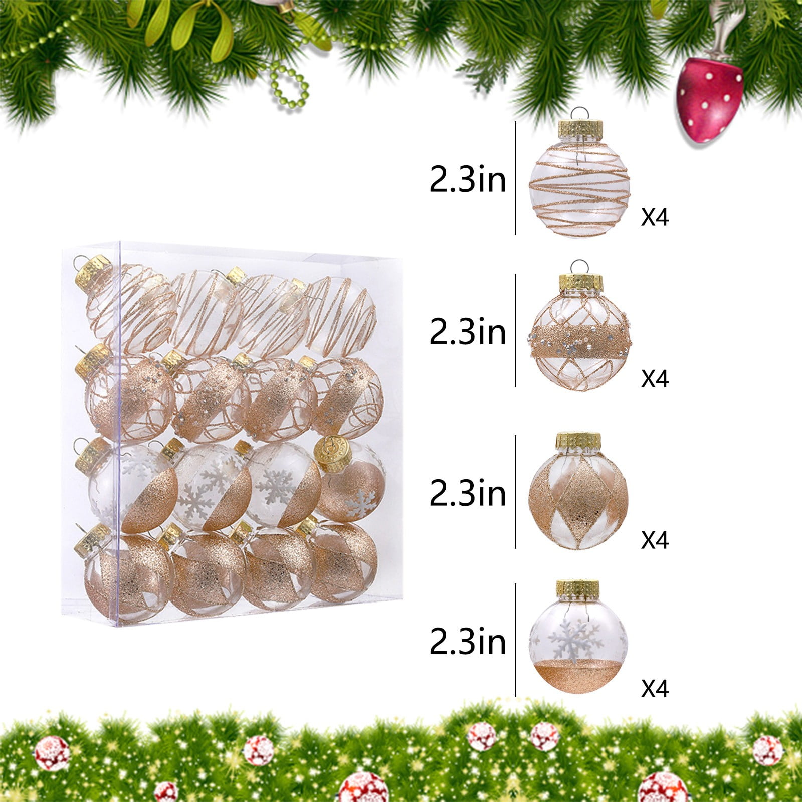 Lot De 16 Boules De Noël Transparentes 6 Cm - Plastique PET à Remplir - Décoration Sapin, Mariage, Bricolage - Avec Corde Argentée