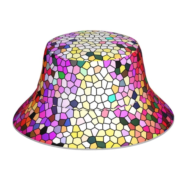 Fotbe Colorful Tie Dye Stained Glass 3 Sombrero Tipo Pescador con Estampado – Sombrero de Sol de Algodón de Moda para Playa, Golf, Pesca