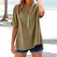 thumbnail image 4 of Xdegoge History Henley Shirts for Women Cotton Button Up Shirt Summer Trendy 3/4 Sleeve V Neck Blouses Lightweight Breathable Tunic Tops Beach Vacation Clothes, 4 of 7