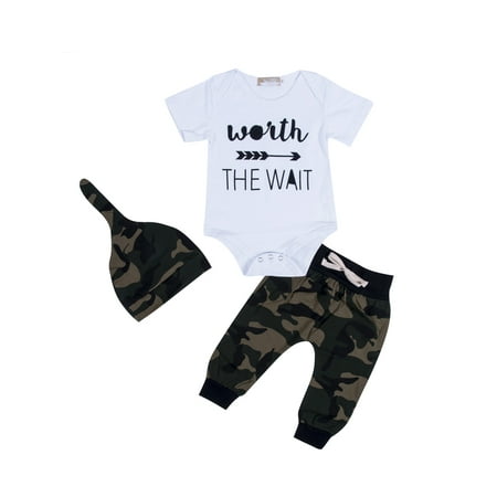 

Frobukio Newborn Baby Boys Clothes Sets Long Sleeve Camo Romper Bodysuit Pants with Hat White 3-6 Months