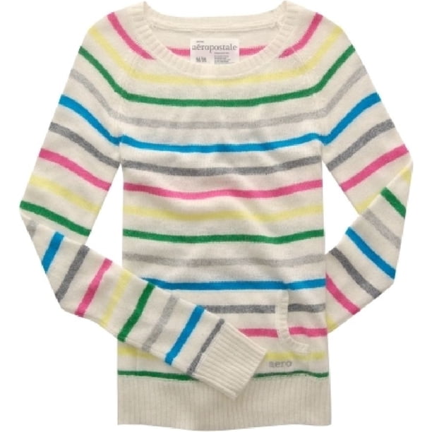 Aeropostale Suéter tejido con bolsillos delanteros para mujer, blanco, grande