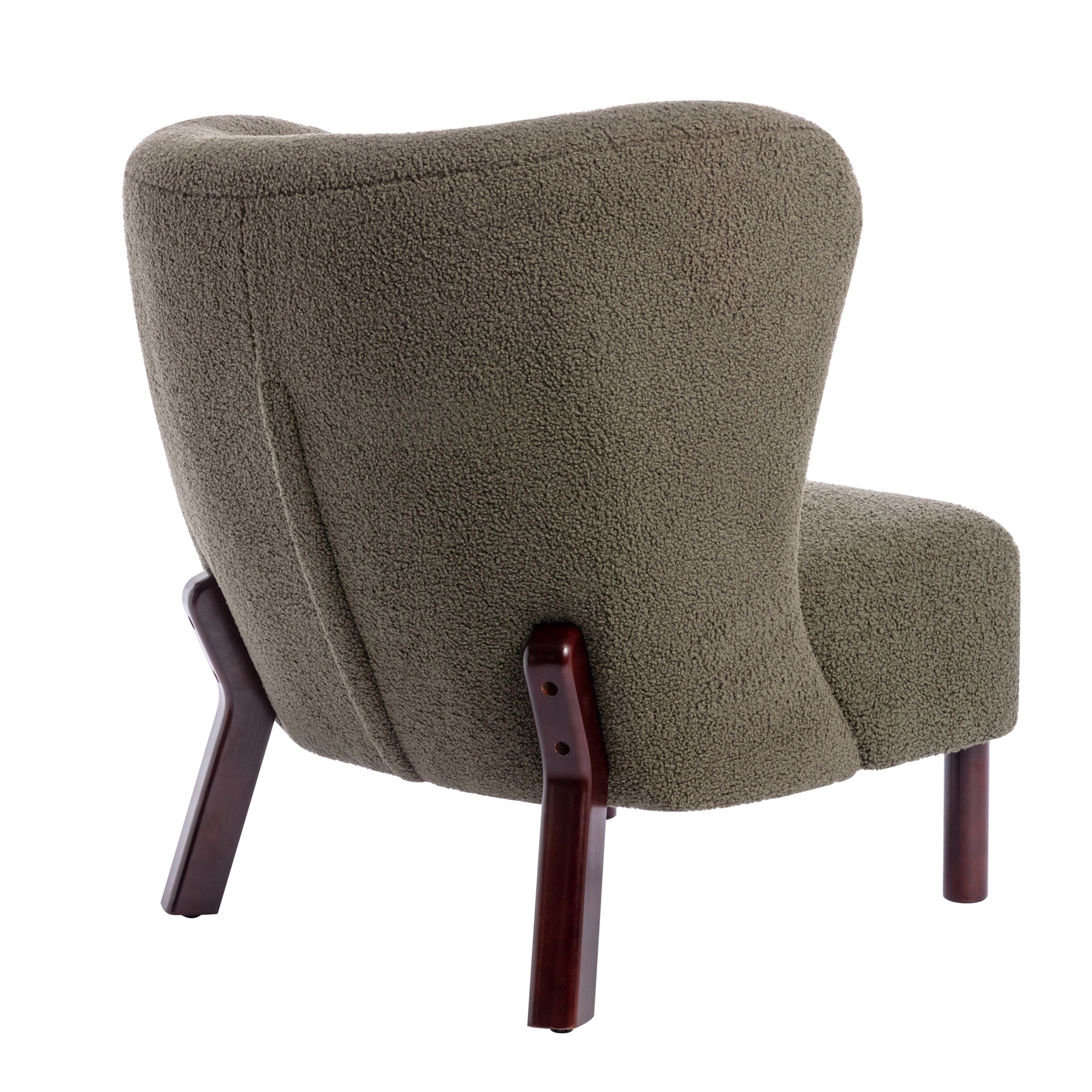 Miniyam Sherpa Boucle Accent Chair with Wooden Legs,Round Upholstered Armless Chair for Small Spaces,Reading Chair,Green