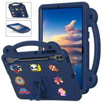 Kids Case for Samsung Galaxy Tab S9/S8/S7 11" 2023/2022/2020 Case with Handle & Stand, DIY Cartoon Cute Pattern with Pencil Holder EVA Protective Cover for Galaxy Tab S9 FE 10.9" 2023, Navyblue