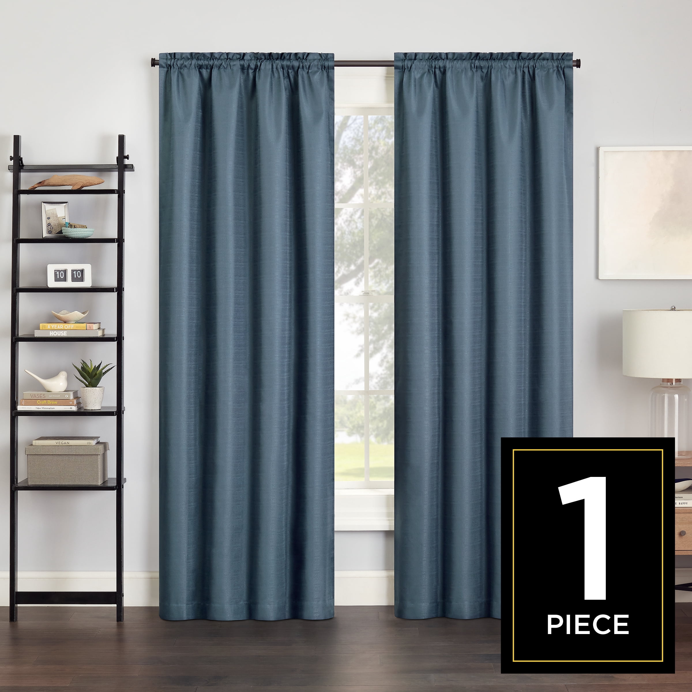 Eclipse Samara Solid Blackout Curtains, Single Curtain Panel, 84 Inch Long Blackout Curtains, 42" W x 84" L, Stone Blue