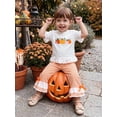 thumbnail image 4 of BemeyourBBs Toddler Baby Girls Halloween Thanksgiving Outfits Infant Baby Girl Summer Fall Clothes Cute Pumpkin Embroidery Bell Short Sleeve T Shirt Tops and Flared Pants Set, 4 of 9