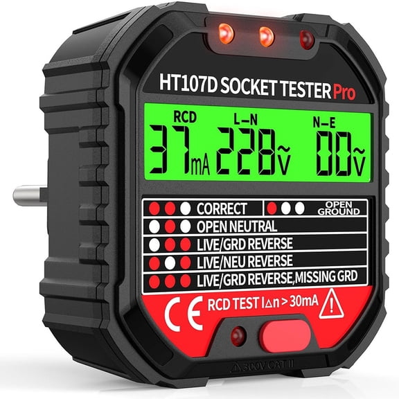 Rcd Tester Electrical Diagnostics Accurate Results Cat. Ii 300V Certified