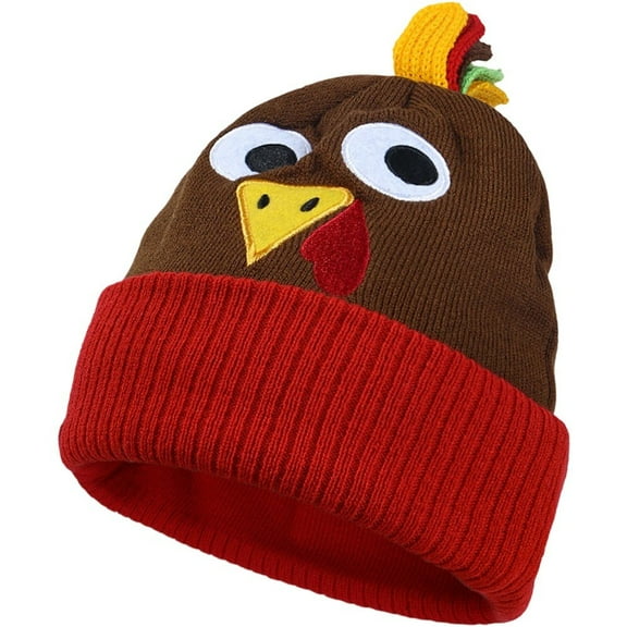 Thanksgiving Turkey Beanie with Pom Pom, Knitted Trot Hat for Holiday Events & Dress-Up Parties