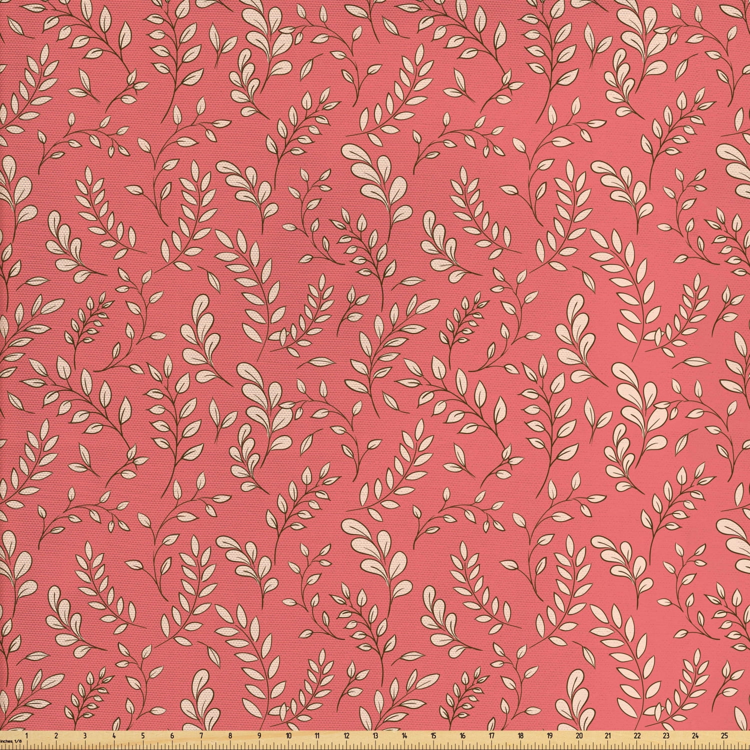Coral Fabric by The Yard, Leaves on Branches Botanical Theme Foliage