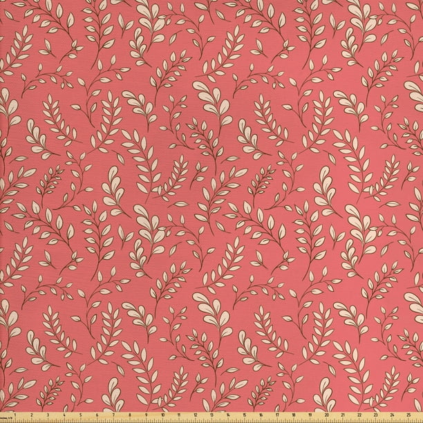 Coral Fabric by The Yard, Leaves on Branches Botanical Theme Foliage