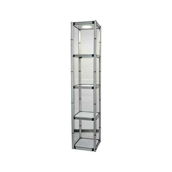 H-E 81.1" Square Portable Aluminum Spiral Tower Display Case with Shelves, Top light and Clear Panels