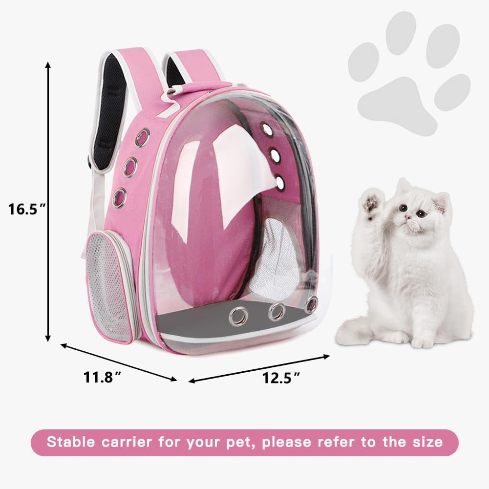 Cat Backpack Carrier,Pet Bubble Carrying Bag Airline Approved, Pet Travel Carrying Bag for Small Medium Cats and Puppy with Hiking Walking Outdoor Use(Pink)