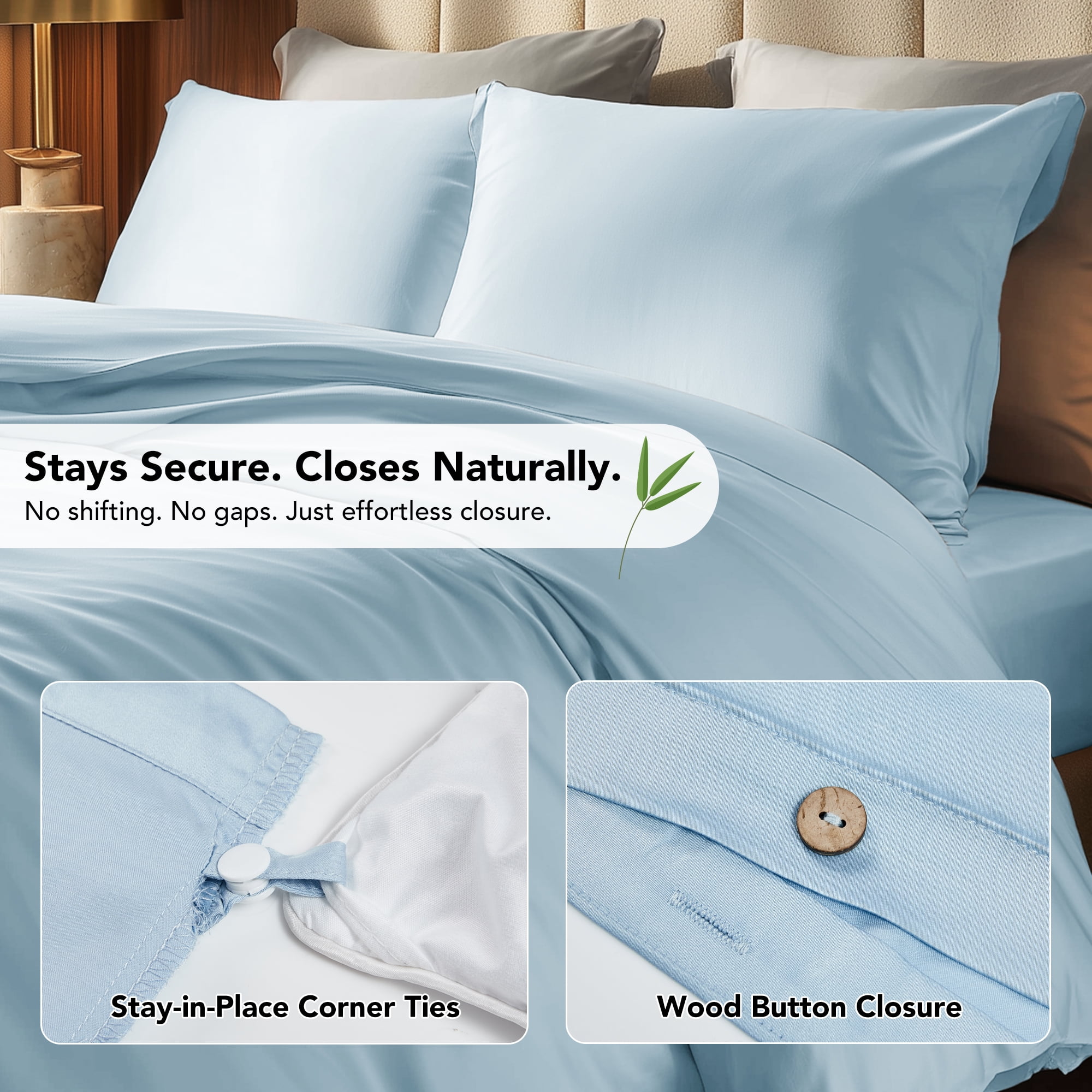 Deconovo Bamboo Fiber Duvet Cover - Soft Cooling and Moisture-Wicking Bedding for Home, Sky Blue, 104"x90"