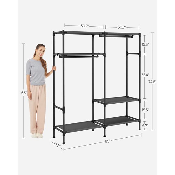 Heavy Duty Clothes Rack, 65 Inch Freestanding Wardrobe with Shelves, 242 lb Capacity, Easy Assembly, for Bedroom, Cloakroom