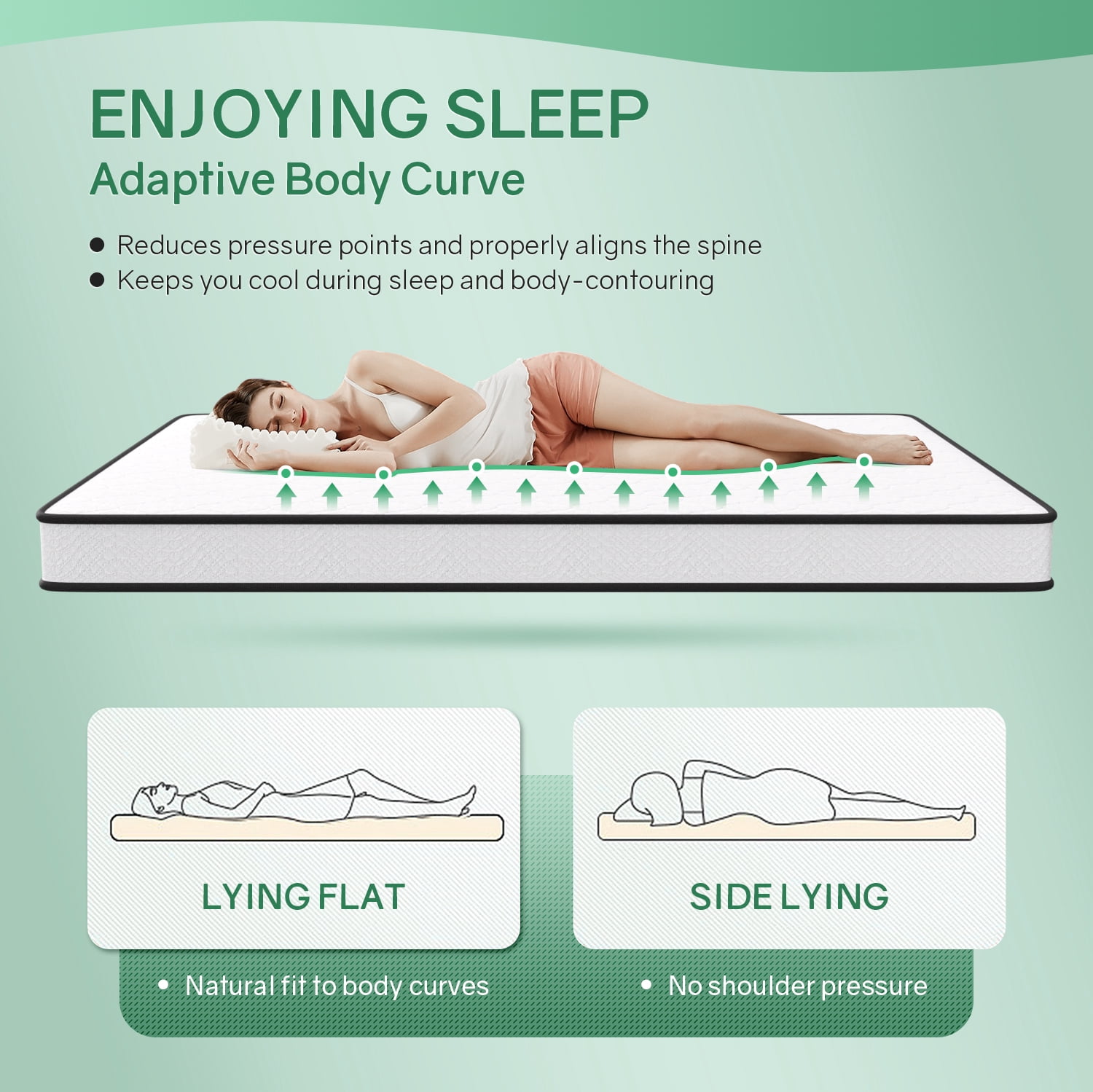 YRLLENSDAN 8 Inch Innerspring Mattress in a Box with Bamboo Charcoal Gel Memory Foam Fiberglass Free CertiPUR-US Certified Medium Firm Spring Mattress Pressure Relief,Queen