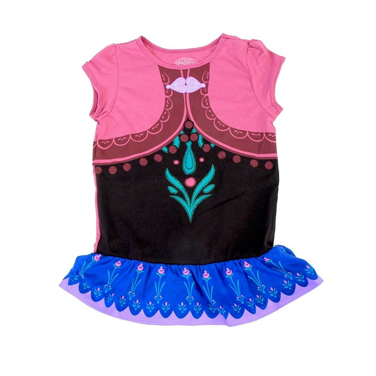 Frozen Anna Girls Dress - Official Disney Costume In Magenta Cotton Blend