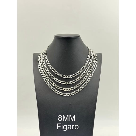 925 Sterling Silver Figaro Chain Necklace 8mm 24" Italy