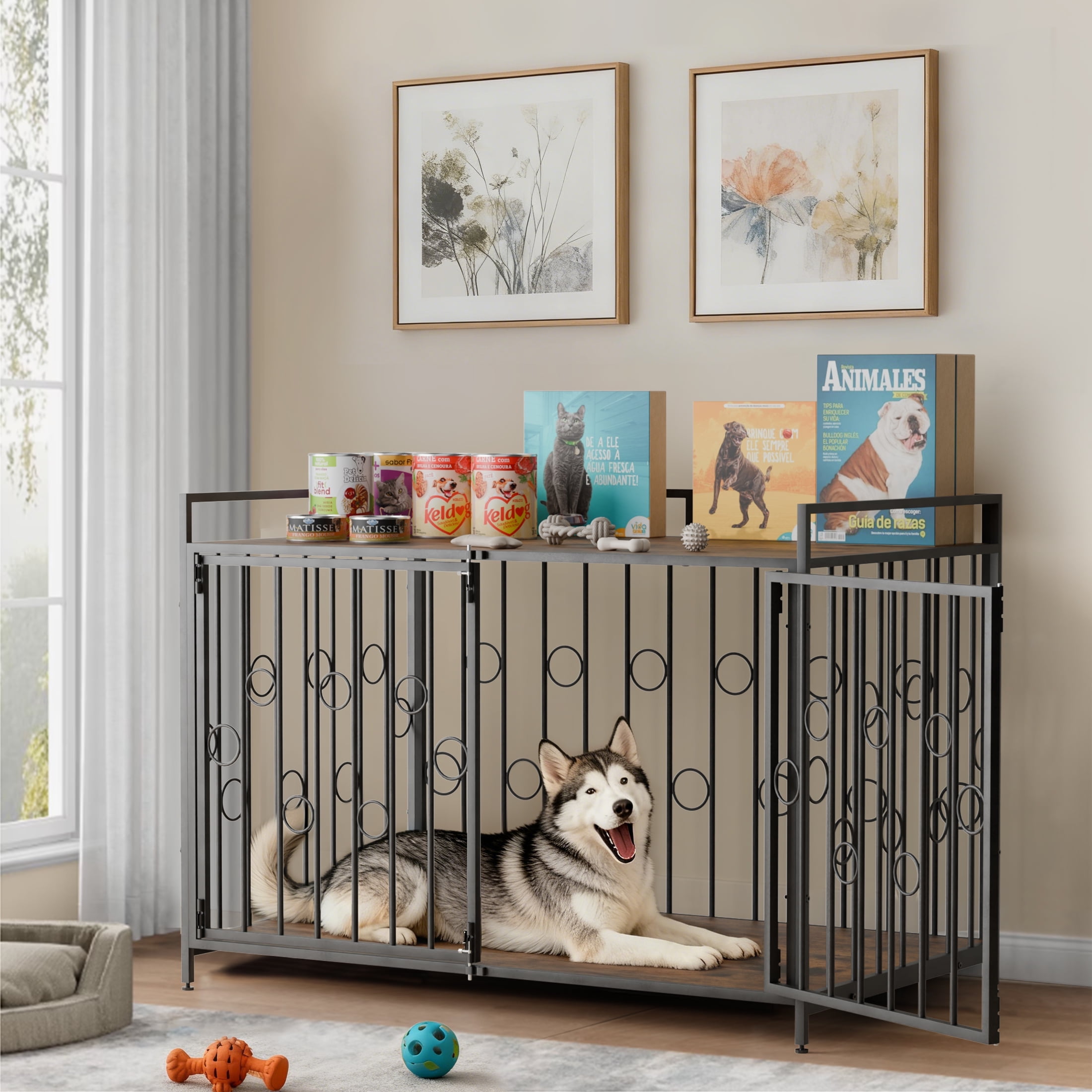 TIME RAY Dog Crate Furniture for Medium Dog with Double-Doors , Dog Kennel Indoor Decorative Pet House Dog Cage Table, Brown