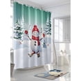 thumbnail image 3 of Fsddascl Green Christmas Shower Curtain Set - Long 72" x 84" Washable Bathtub Curtain with 12 Hooks, Winter Skiing Snowman Pine Tree Waterproof Fabric Stall Shower Curtains for Bathroom/Bathtub, 3 of 6