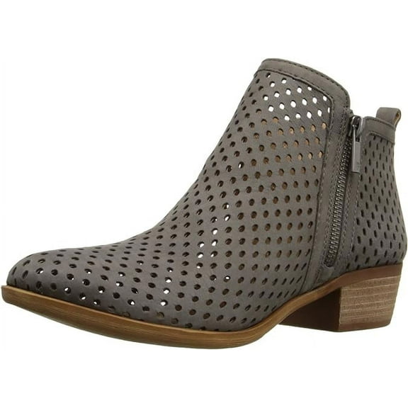 Lucky Brand Basel3 Dark Stone suede Side Zip Perforated Leather Block Heel Boot (Dark Stone, 9.5)