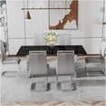thumbnail image 2 of 6-Piece Dining Set with Marble Glass Table & Light Gray PU Chairs, Silver Metal Legs for Kitchen, Dining Room, 2 of 10