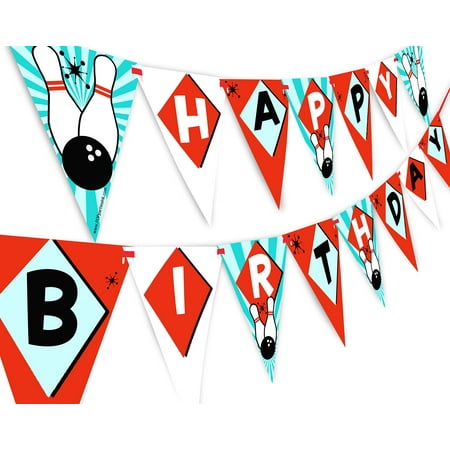 Bowling Happy Birthday Banner Pennant - Bowling Party Supplies - Bowling Party Decorations - Classic 2