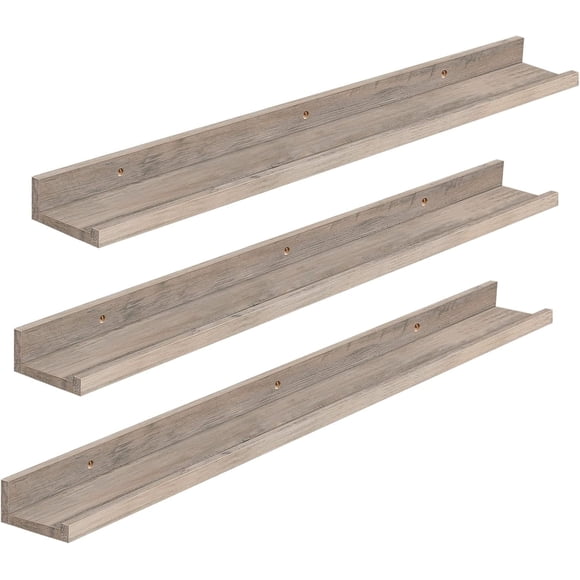 Floating Shelves, Wall Shelf Set of 3, 90 cm Hanging Shelf with Raised Edge and Invisible Brackets, for Bathroom, Bedroom, Kitchen, Office, Living Room Decor, Greige