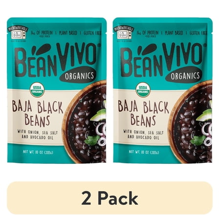(2 pack) BeanVIVO Organics Baja Black Beans, Plant Based Protein, Microwavable, Gluten-Free, 10 oz Pouch