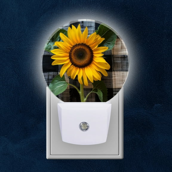 Night Light Plug into Wall,Dusk to Dawn Sensor Auto-On/Off for Bathroom, Hallway,Kids Room-Sunflower On Checkered