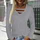 thumbnail image 2 of Camiseta de manga larga suelta casual de color sólido de moda sexy casual para mujer Top Pompotops  FGAJ15255, 2 of 5