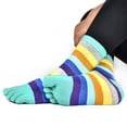 thumbnail image 3 of Women's Five Finger Socks Colorful Stripped Cotton 5 Toe Socks for Women (Blue-green), 3 of 4