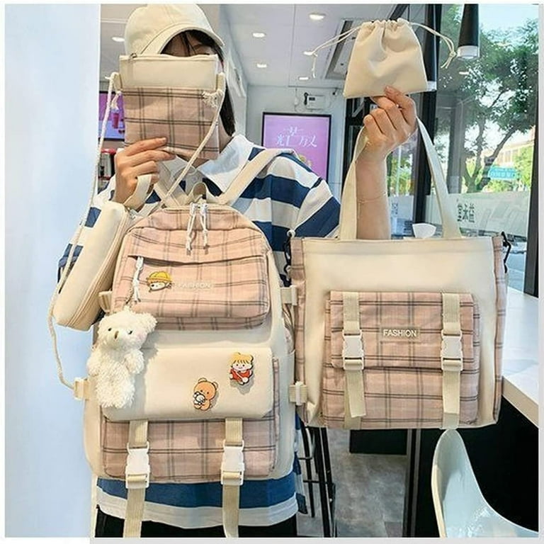 Kawaii Plaid Korea Style Canvas Backpack  Womens backpack, Plaid backpack,  School bags