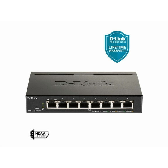 D-Link EasySmart Switch DGS-1100-08P - V2 - switch - smart - 8 x 10/100/1000 (PoE) - desktop - PoE (64 W)