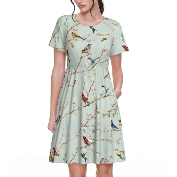 Pring Summer Flannel Dresses Short Sleeve Nightdresses for Women